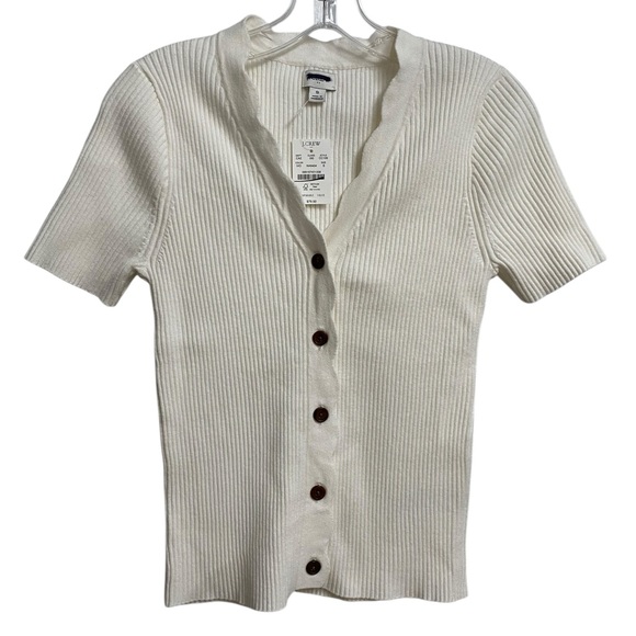 NWT J.Crew Short-Sleeve Cardigan Sweater Women's Size S Scallop Trim Ivory - Picture 2 of 14